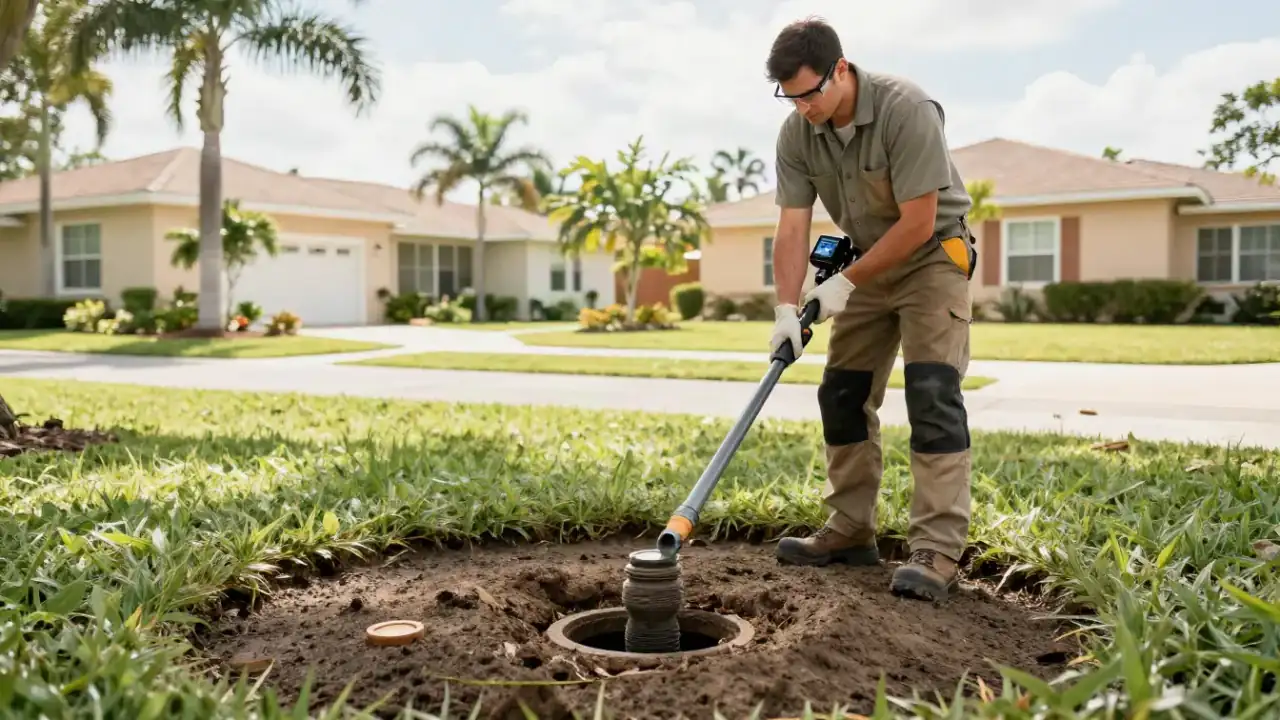 Sewer Cleanout Installation in Bradenton, Florida: newly installed sewer cleanout pipe with a threaded cap is visibly flush